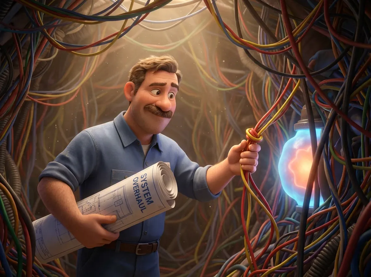 Ingénieur démêle câbles complexes