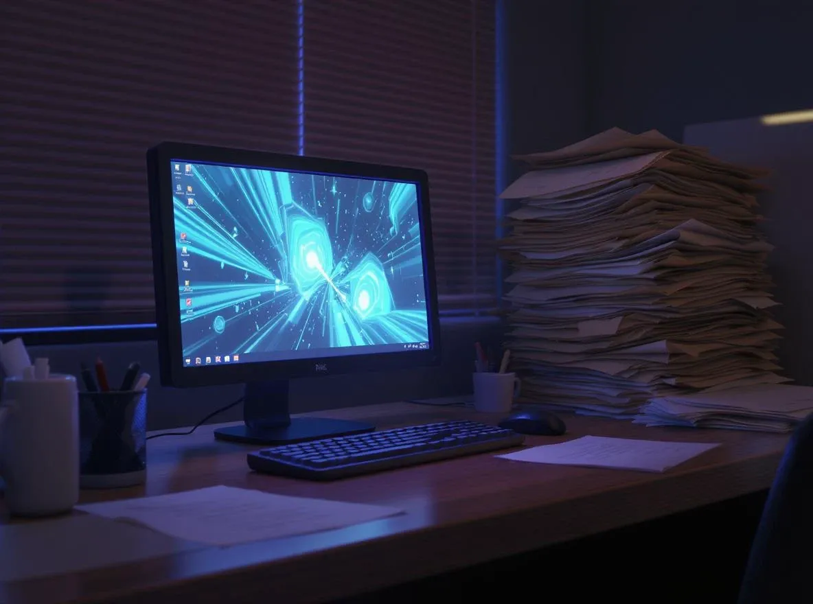 Bureau moderne et dossiers anciens, contraste