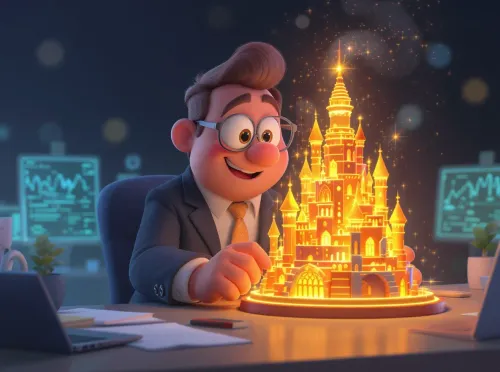 Chef d'entreprise devant une citadelle numérique