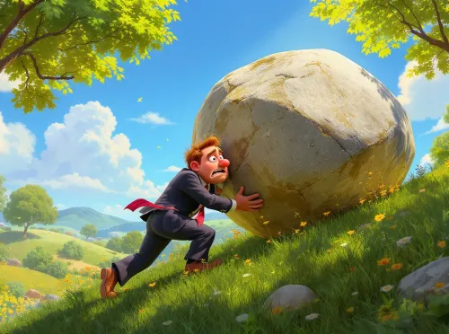 dirigeant entrain de pousser un rocher