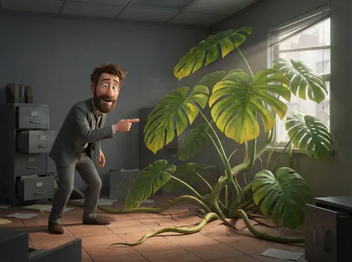 Plante tropicale surprenante dans un bureau austère