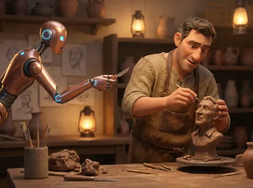 Sculpteur et bras robotique : harmonie créative