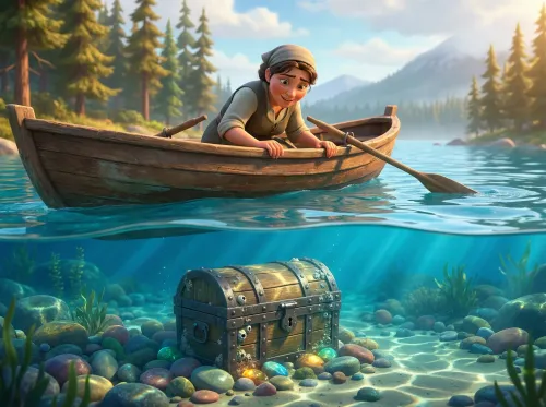Barque et coffre au trésor immergé