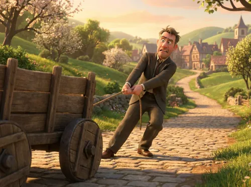 L'homme et la charrette aux roues carrées