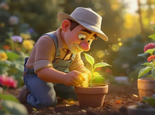 Jardinier mesurant une plante lumineuse