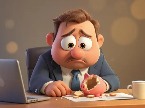 chef d'entreprise devant une tirelire cassée