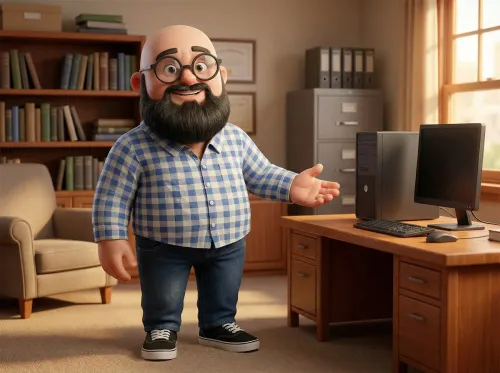 Sébastien version 3d qui acceuil devant le bureau