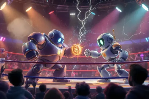 deux robots qui combattent dans un ring