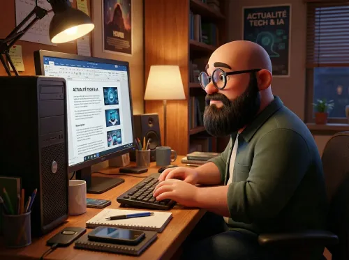 représentation dans un style 3D de Sébastien qui regarde une tablette