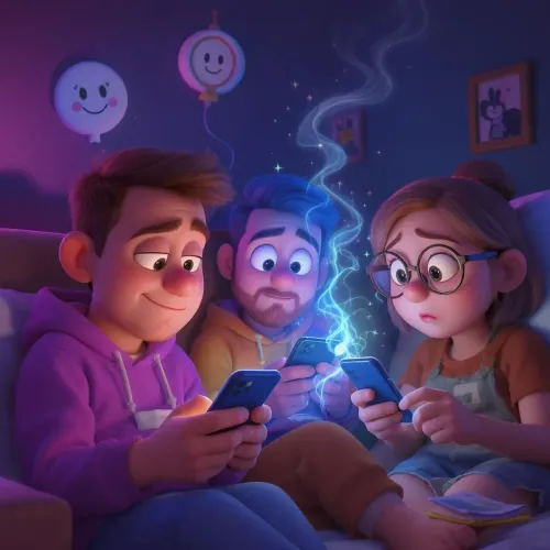 trois personnes devant leurs smartphone 