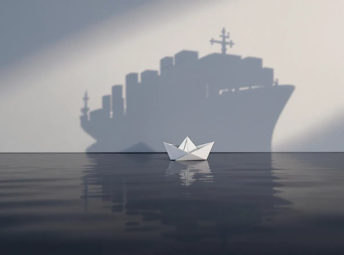 Origami, ombre géante de porte-conteneurs