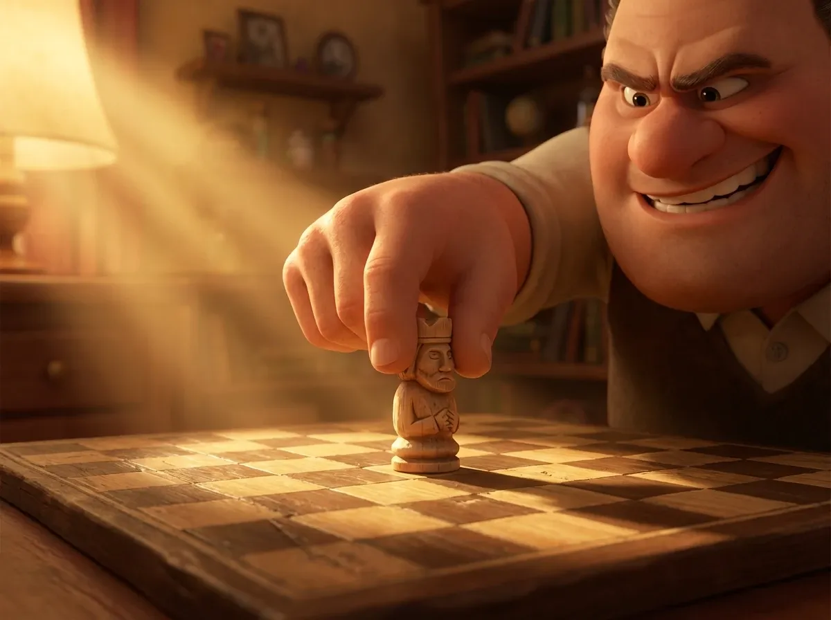 Joueur d'échecs concentré et victorieux