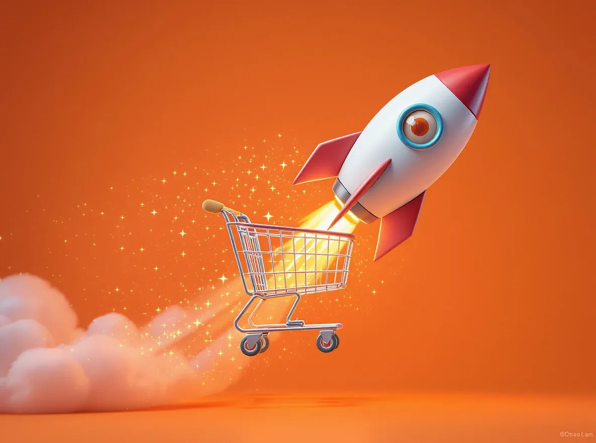 Chariot-fusée décolle, étoiles dorées