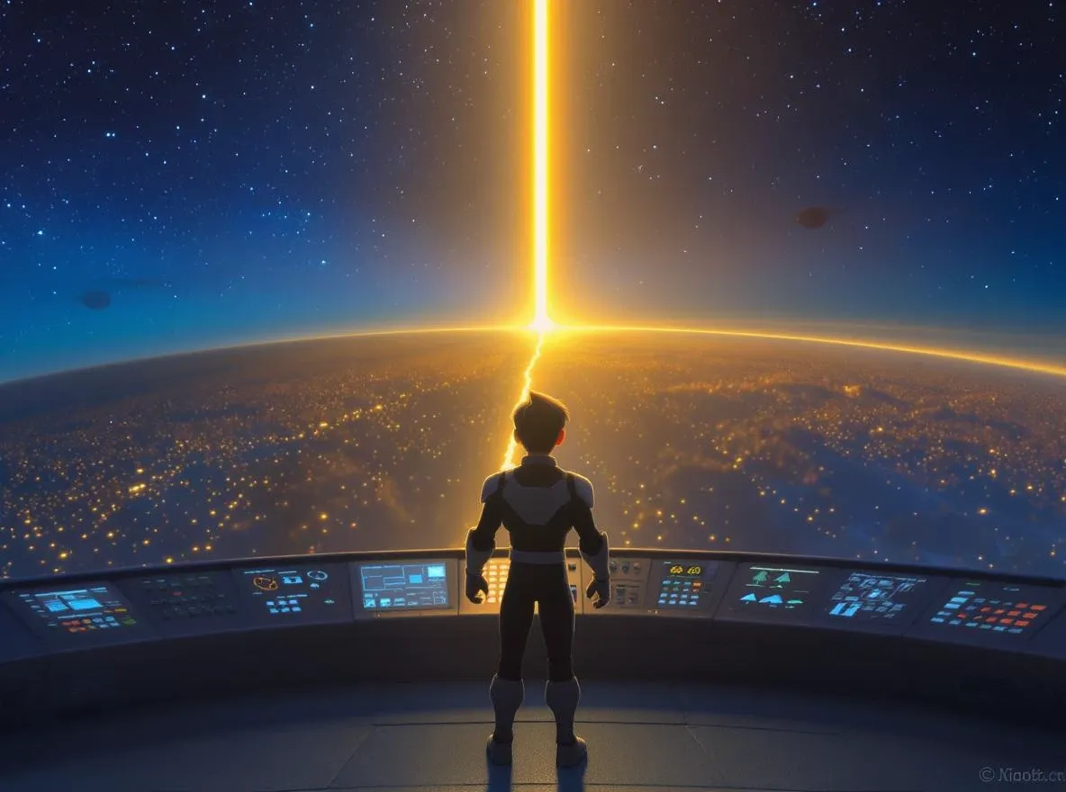 Personnage: chemin lumineux vers futur