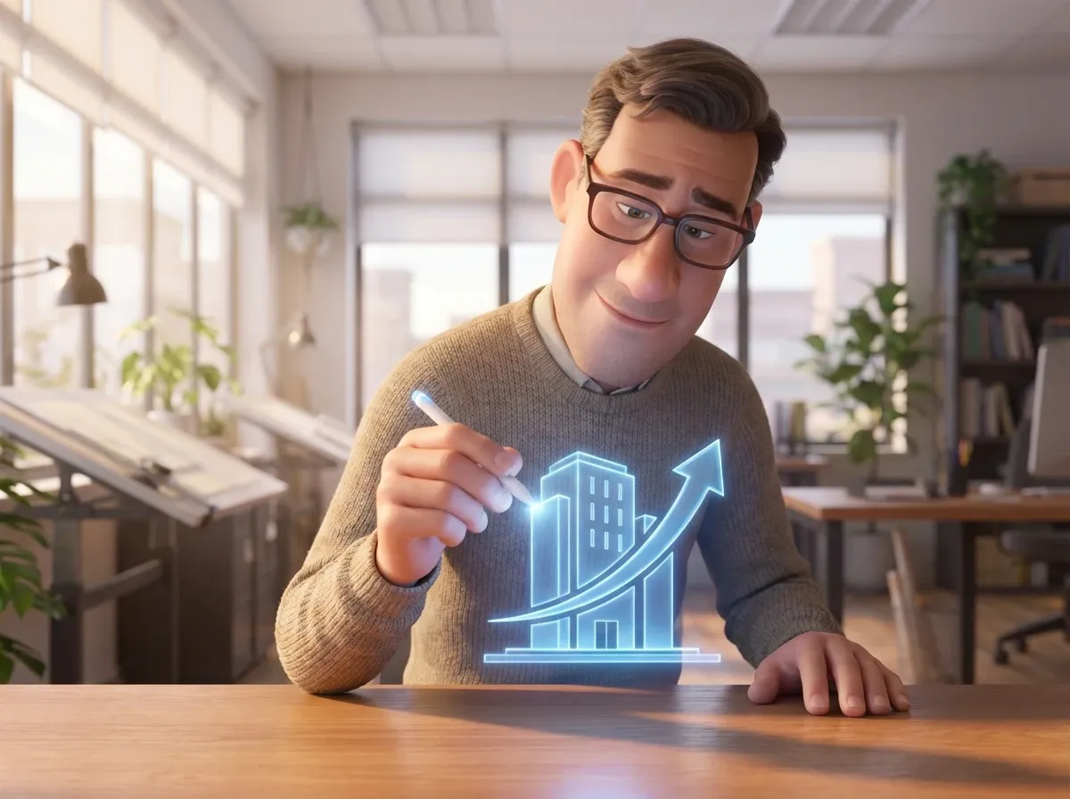 Architecte ajustant plan holographique de croissance