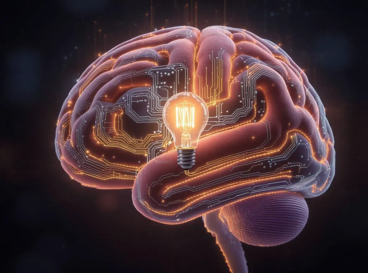 Cerveau de circuits lumineux: ampoule d'idée.