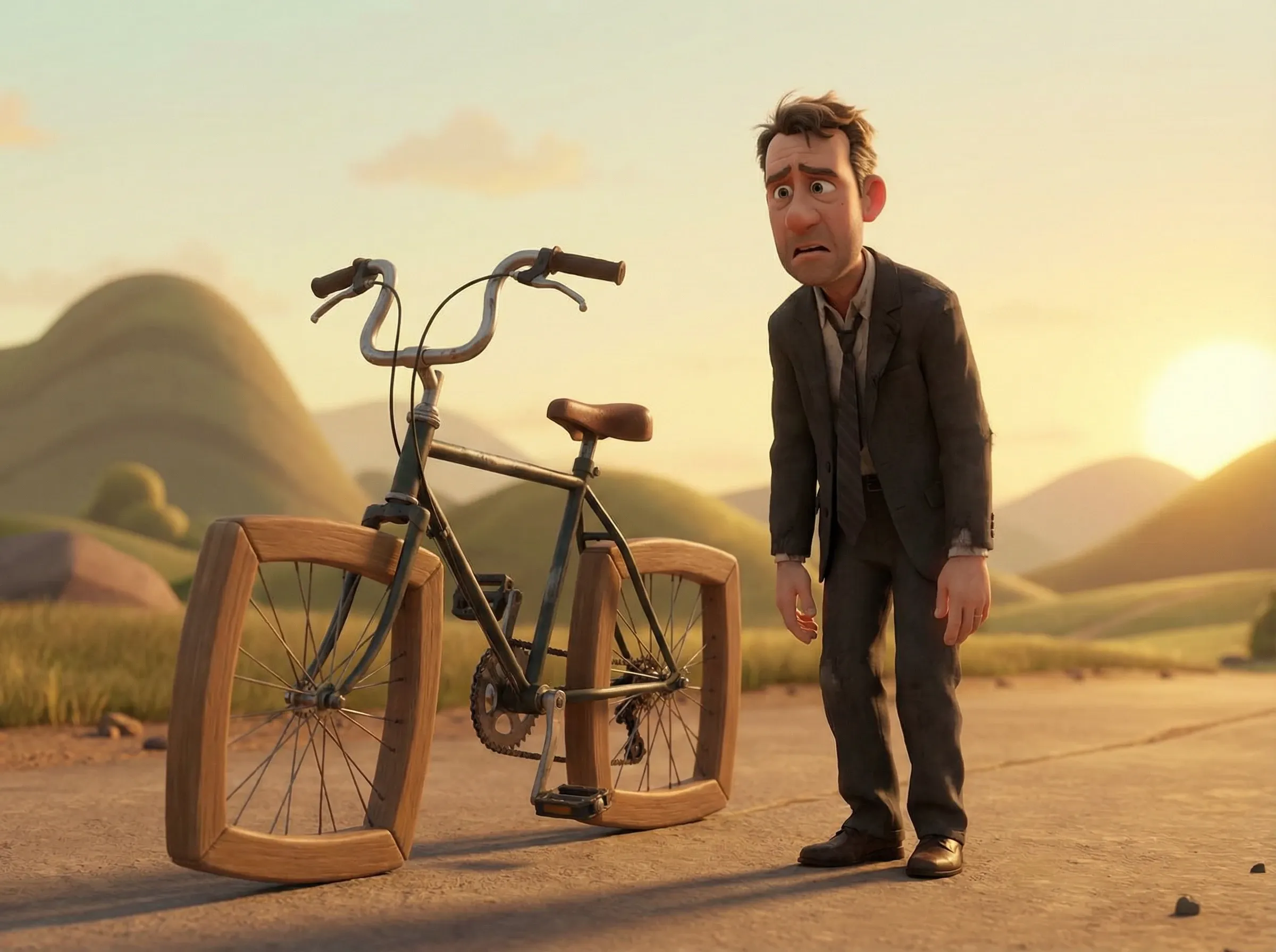 Lutte absurde: vélo à roues carrées, guidon inversé