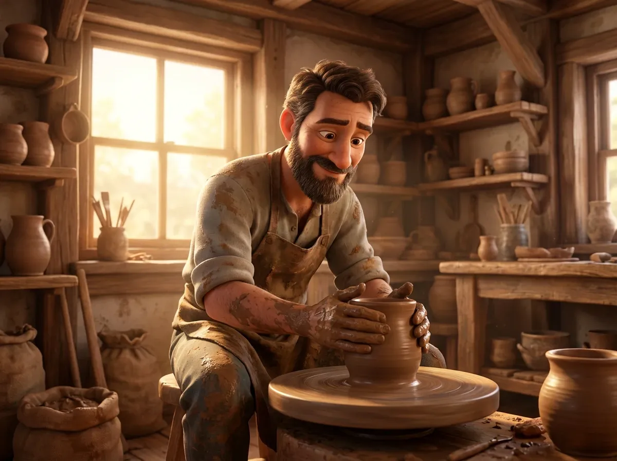 Potier modelant l'argile sur un tour