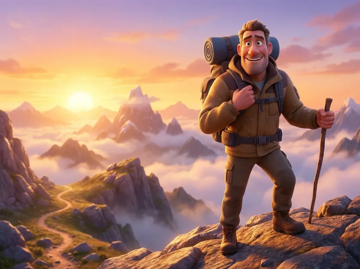 Randonneur optimiste au lever du soleil