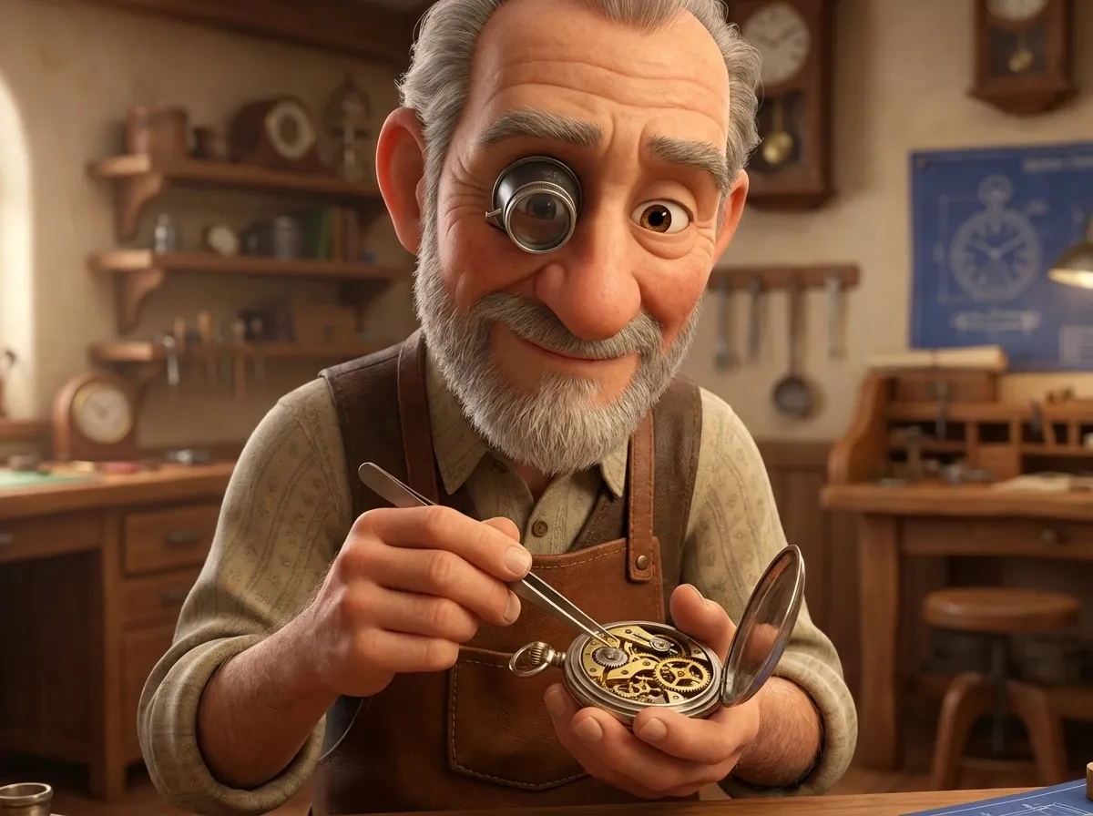 Horloger concentré sur mécanisme de montre