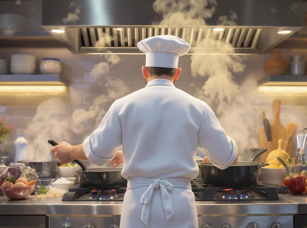 Chef cuisinier en action, cuisine professionnelle