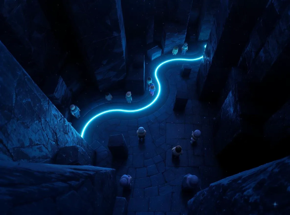 Chemin lumineux dans labyrinthe sombre