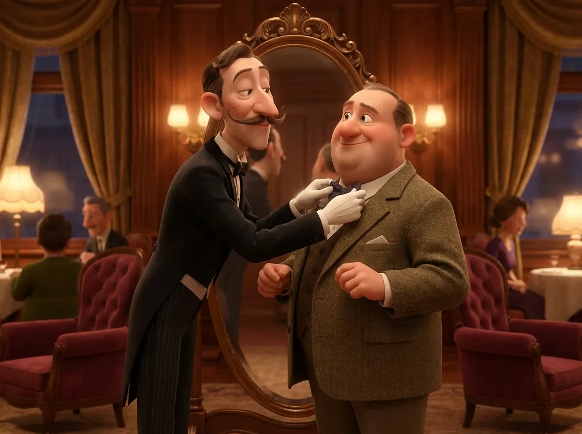 Maître d'hôtel ajustant le nœud papillon du client